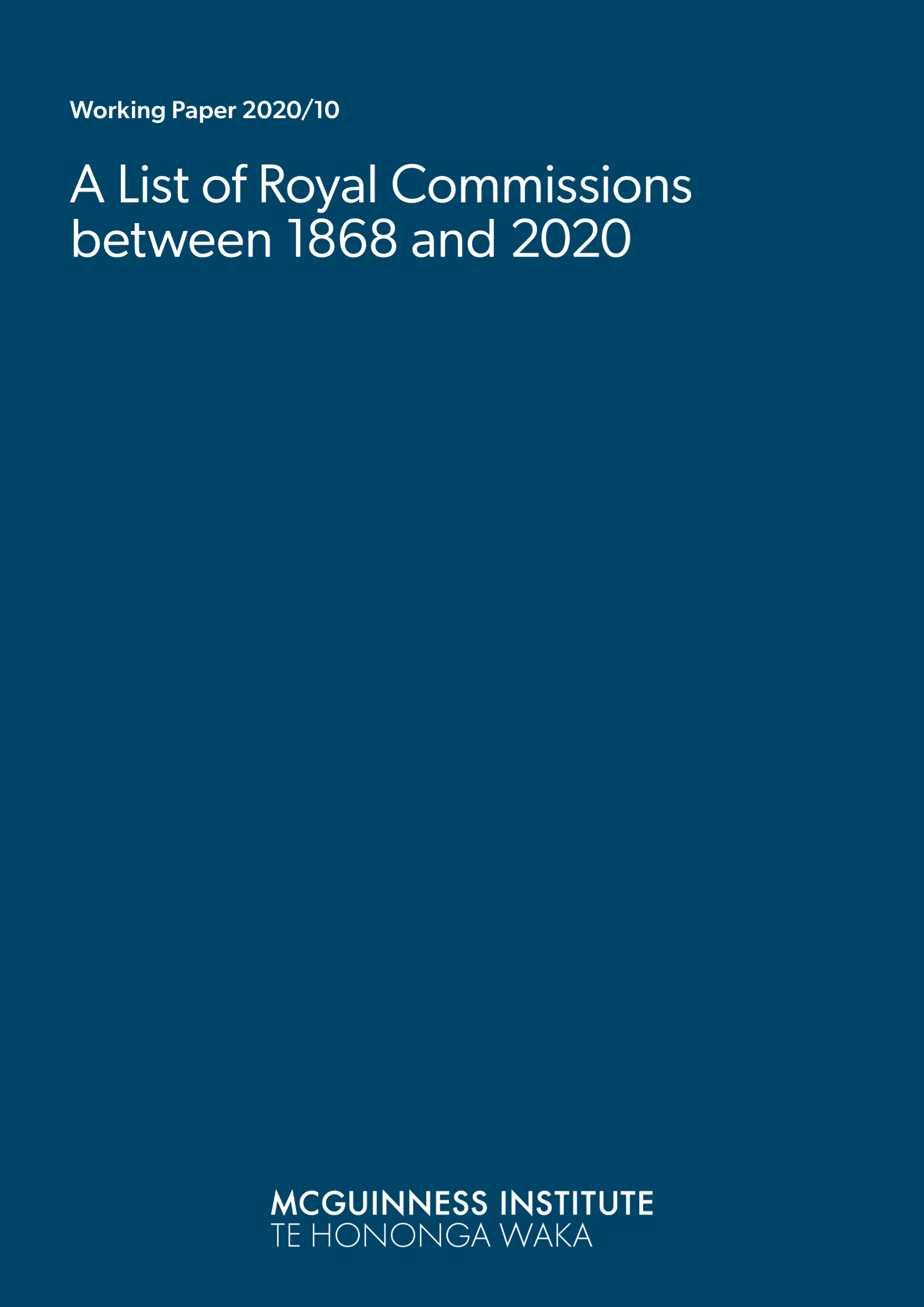 Working Paper 2020/10 – A List of Royal Commissions between 1868 and 2020
